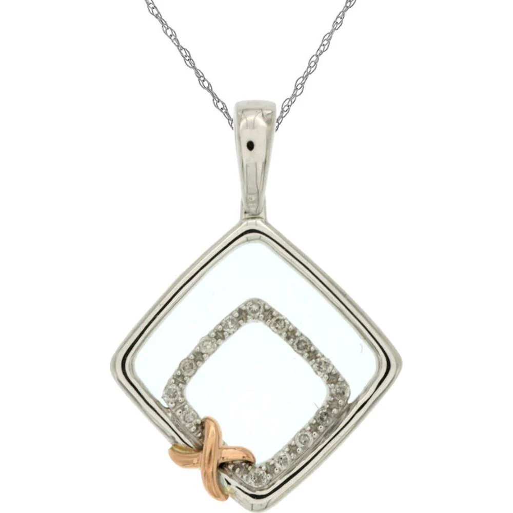 14K White Gold Geometric Diamond Pendant with Rose Gold Accent - 0.07 Carats Total Diamond Weight - Royal Jewelry
