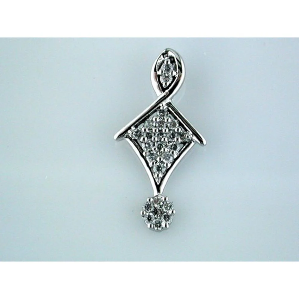 14K White Gold Geometric Diamond Pendant with Round Brilliant Diamond Cluster and Floral Dangle Detail - 0.35 Carat Total Diamond Weight - Royal Jewelry