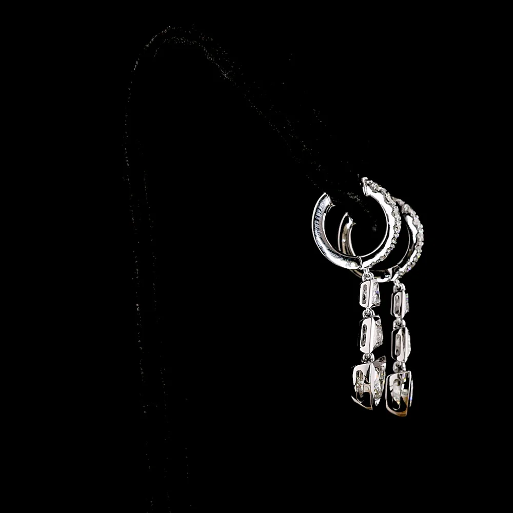 14K White Gold Geometric Drop Earrings with Trapezoid and Half-Moon Lab Diamonds - 5.48 Carats Total Diamond Weight - Covaloro Fine Jewelry - Image 3