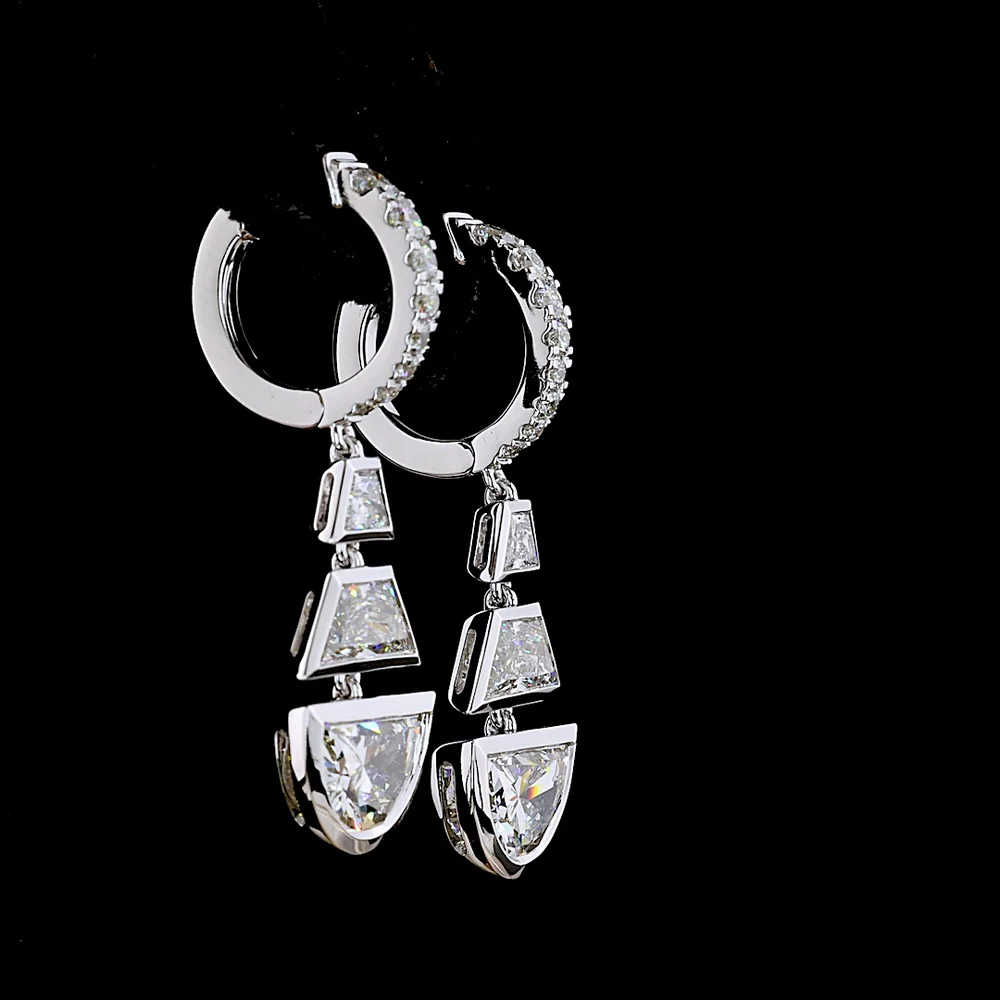 14K White Gold Geometric Drop Earrings with Trapezoid and Half-Moon Lab Diamonds - 5.48 Carats Total Diamond Weight - Covaloro Fine Jewelry - Image 4