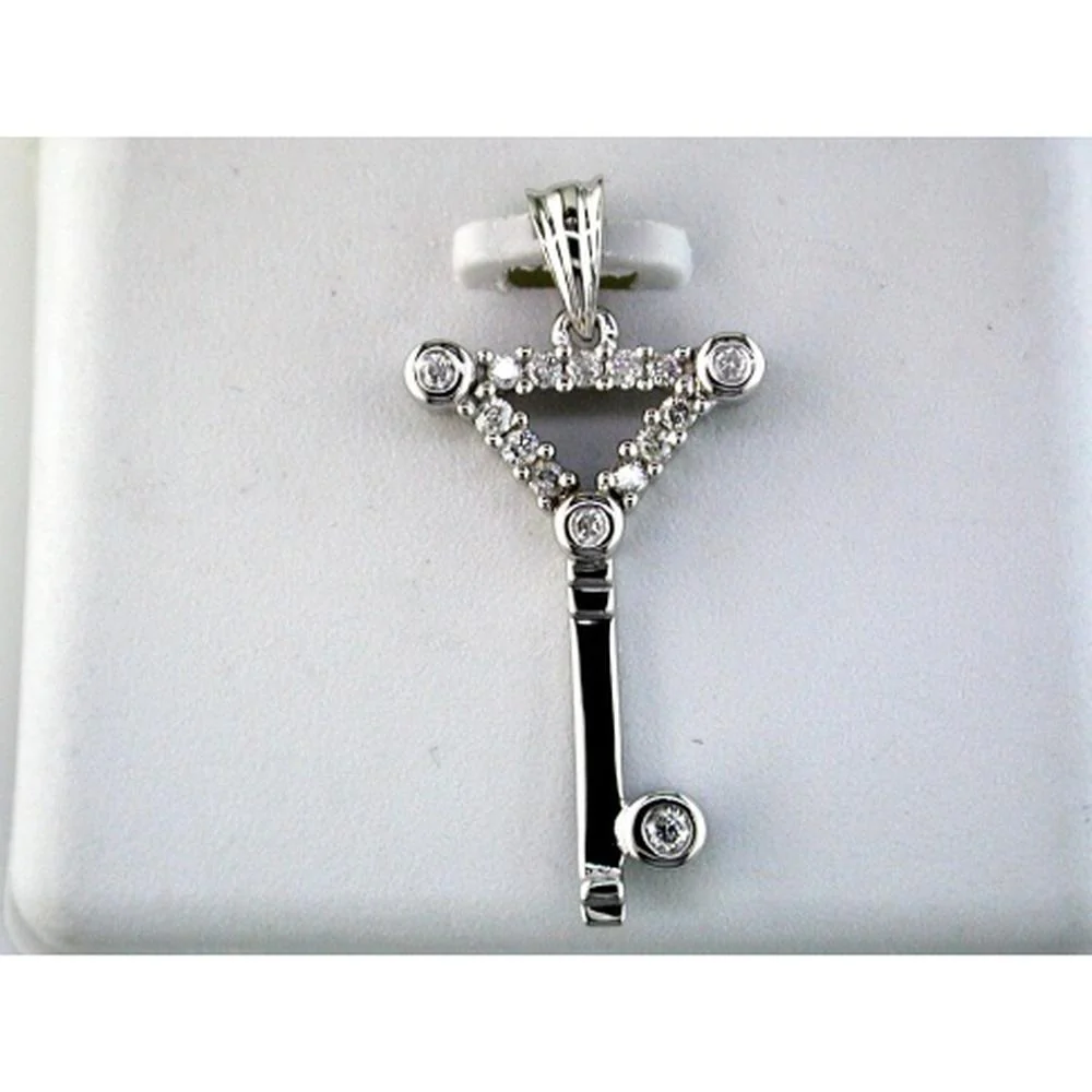 14K White Gold Geometric Drop Pendant with Round Diamonds - 0.25 Carat Total Diamond Weight - Royal Jewelry