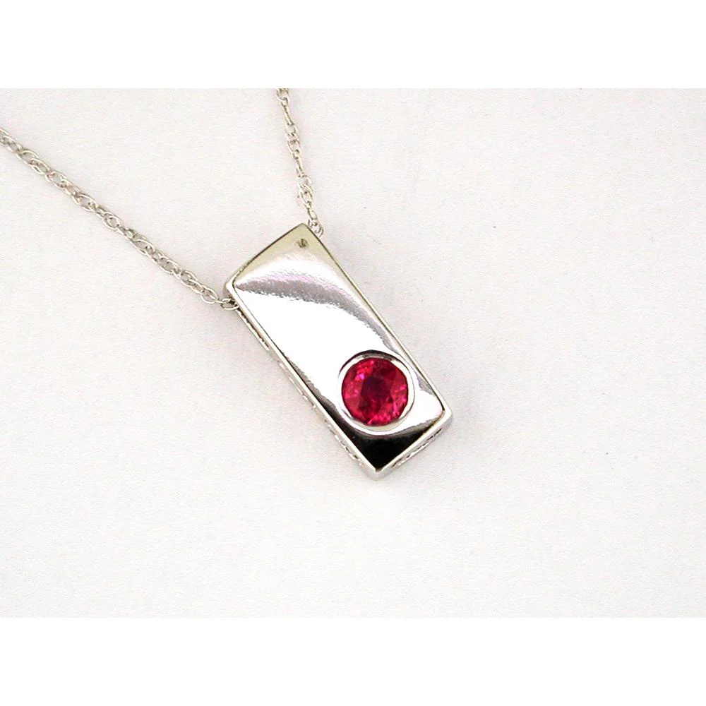 14K White Gold Geometric Pendant with Bezel-Set Round Ruby - 0.25 Carat Ruby Weight - Royal Jewelry