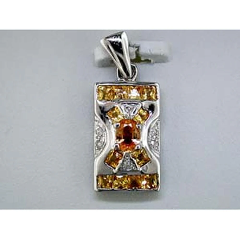 14K White Gold Geometric Pendant with Oval Yellow Sapphire and Round Diamond Accents - 1.35 Total Carat Weight - Royal Jewelry