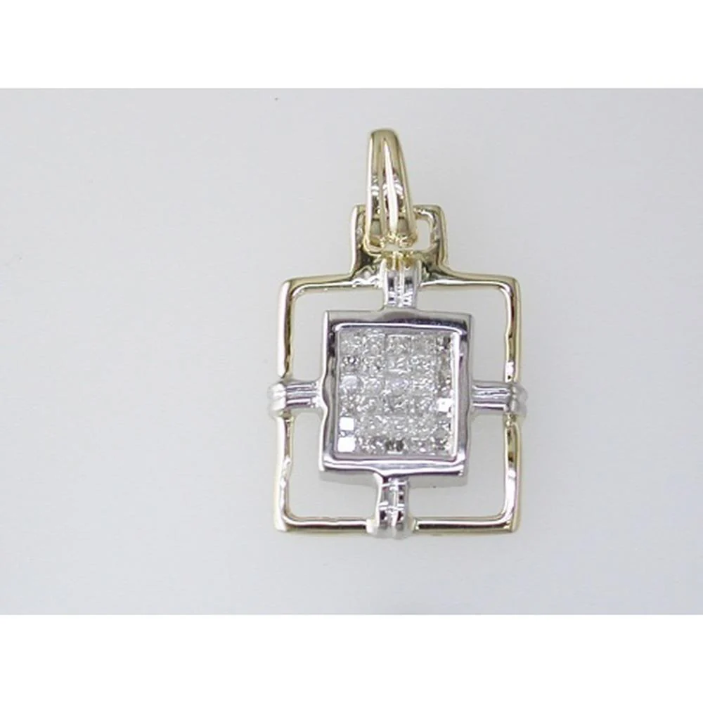14K White Gold Geometric Pendant with Princess Cut Diamond Cluster - 0.26 Carat Total Weight - Royal Jewelry