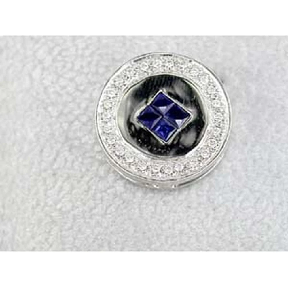 14K White Gold Geometric Pendant with Princess-Cut Sapphire Cluster and Round Diamond Halo - 0.29 Carat Sapphire & 0.14 Carat Diamond Total Weight - Royal Jewelry