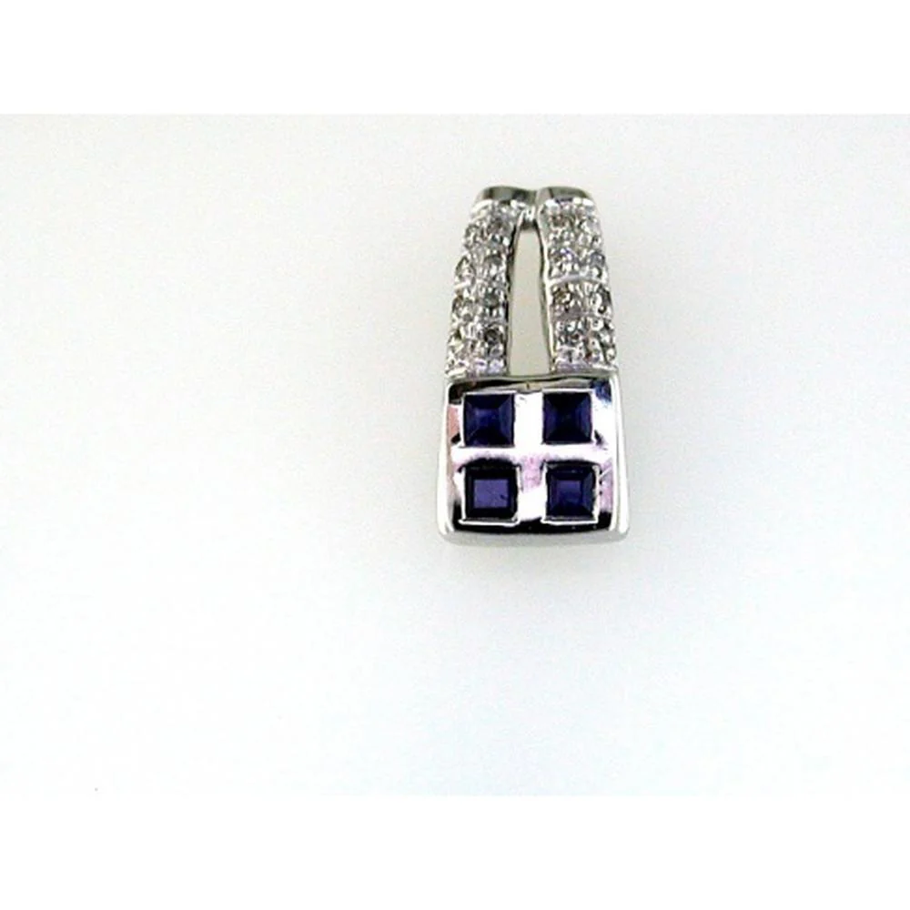 14K White Gold Geometric Pendant with Princess Cut Sapphires and Round Diamond Accents - 0.25 Carat Total Sapphire Weight, 0.05 Carat Total Diamond Weight - Royal Jewelry