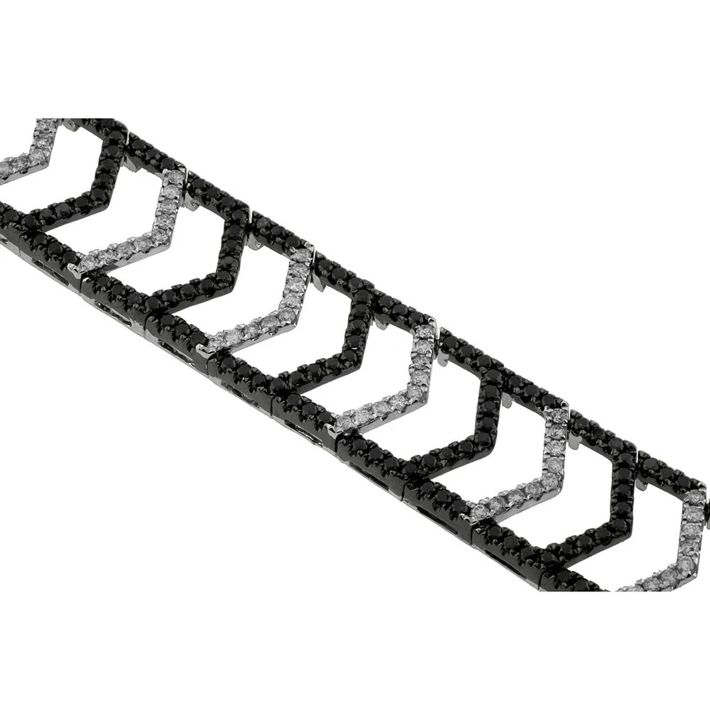 14K White Gold Geometric Zigzag Link Bracelet with 1.00 Carat Round White Diamonds and 2.50 Carat Round Black Diamonds - Royal Jewelry