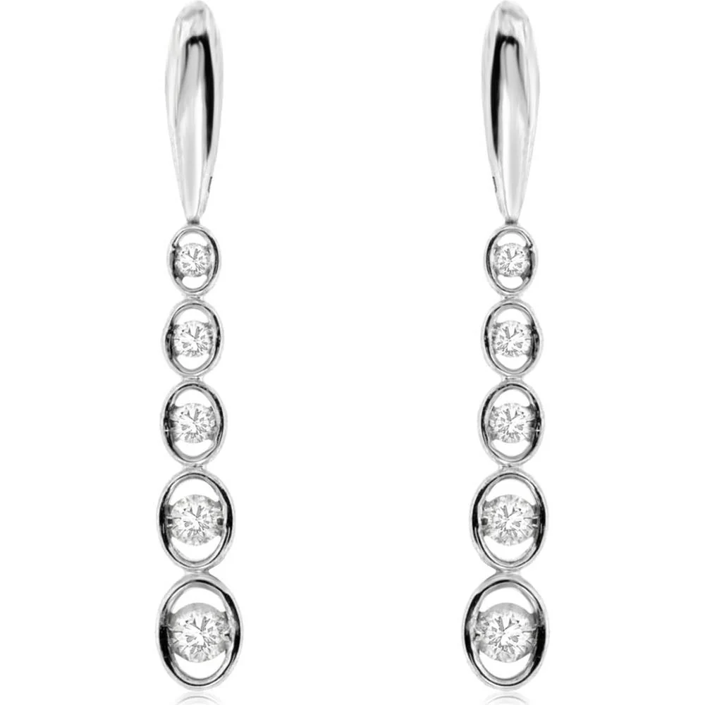 14K White Gold Graduated Bezel-Set Round Diamond Drop Earrings - 0.25 Carat Total Weight - Royal Jewelry