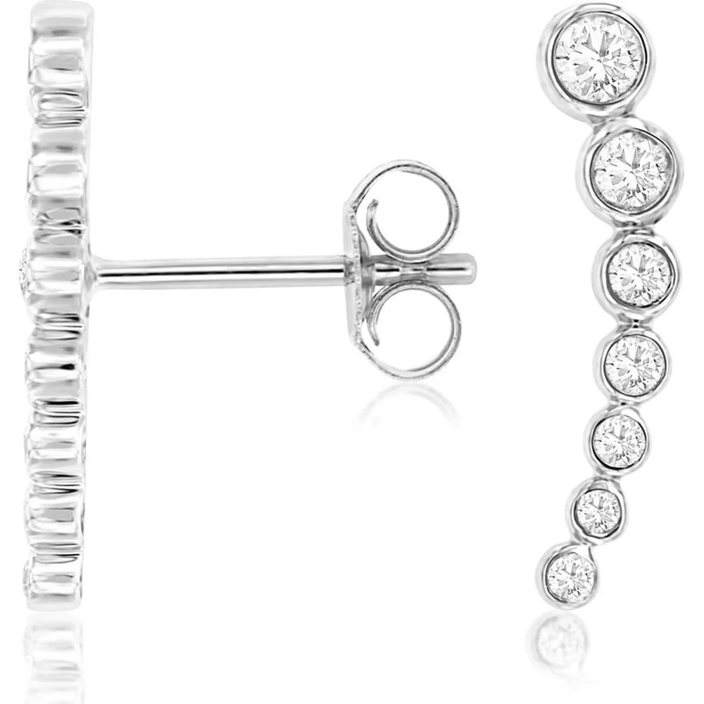14K White Gold Graduated Drop Earrings with Bezel-Set Round Diamonds - 0.34 Carat Total Diamond Weight - Royal Jewelry