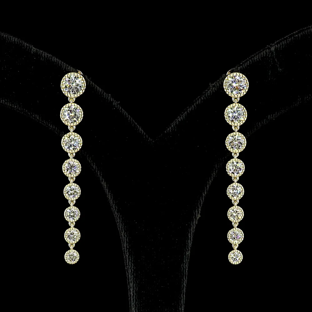14K White Gold Graduated Drop Earrings with Bezel Set Round Lab Diamonds - 3.55 Carats Total Diamond Weight - Covaloro Fine Jewelry