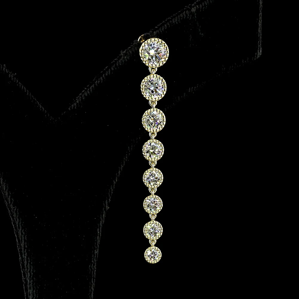 14K White Gold Graduated Drop Earrings with Bezel Set Round Lab Diamonds - 3.55 Carats Total Diamond Weight - Covaloro Fine Jewelry - Image 2