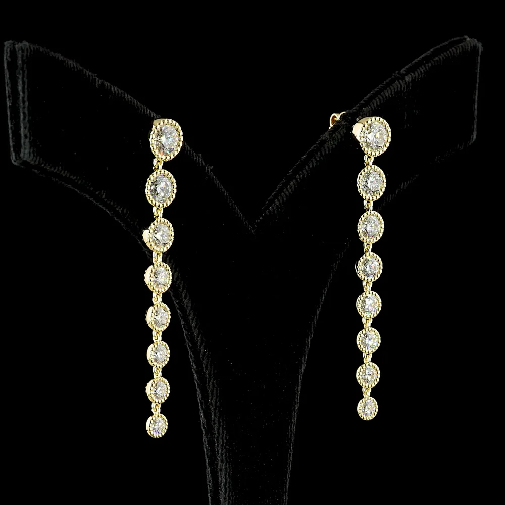 14K White Gold Graduated Drop Earrings with Bezel Set Round Lab Diamonds - 3.55 Carats Total Diamond Weight - Covaloro Fine Jewelry - Image 3