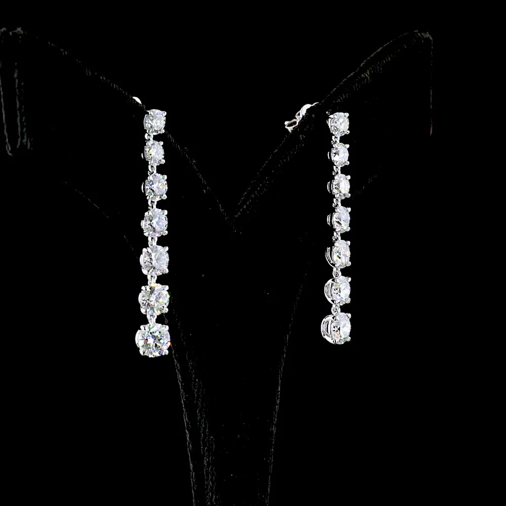 14K White Gold Graduated Drop Earrings with Prong Set Round Lab Diamonds - 4.55 Carats Total Diamond Weight - Covaloro Fine Jewelry - Image 3