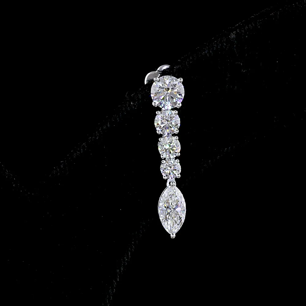 14K White Gold Graduated Drop Earrings with Round and Marquise Cut Lab Diamonds - 2.96 Carats Total Diamond Weight - Covaloro Fine Jewelry - Image 2