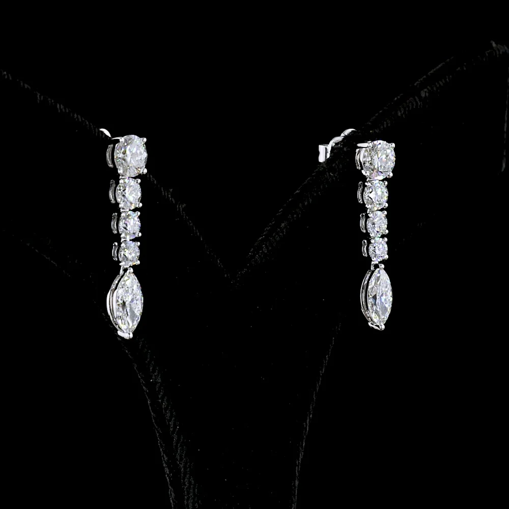 14K White Gold Graduated Drop Earrings with Round and Marquise Cut Lab Diamonds - 2.96 Carats Total Diamond Weight - Covaloro Fine Jewelry - Image 3