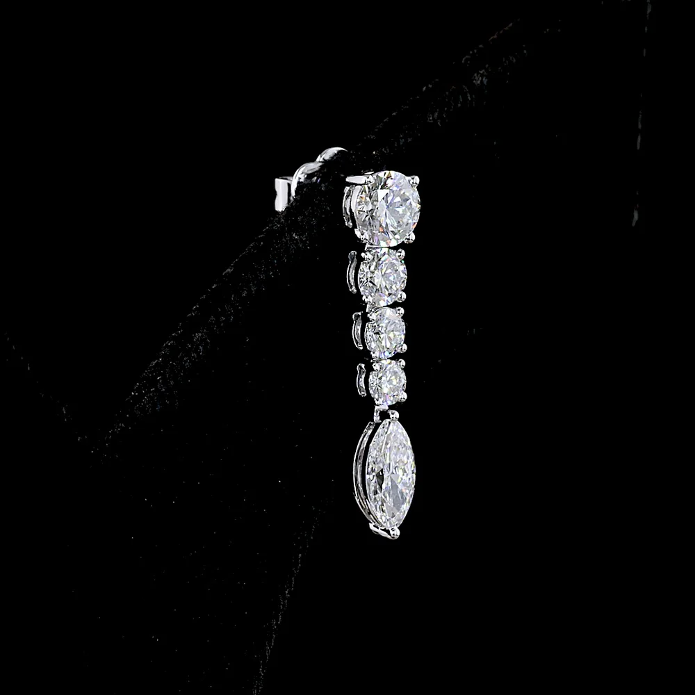 14K White Gold Graduated Drop Earrings with Round and Marquise Cut Lab Diamonds - 2.96 Carats Total Diamond Weight - Covaloro Fine Jewelry - Image 4