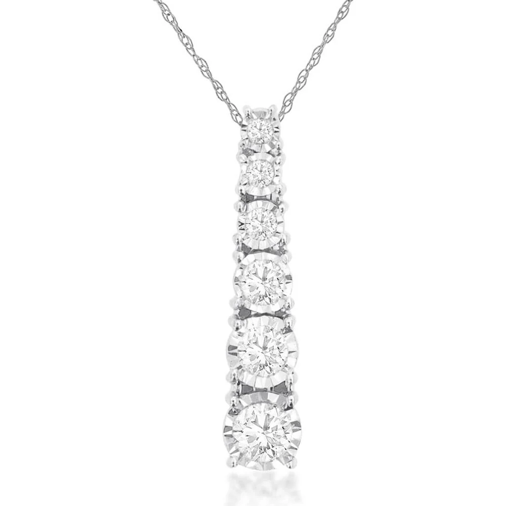 14K White Gold Graduated Drop Pendant with Prong-Set Round Diamonds - 0.20 Carat Total Diamond Weight - Royal Jewelry