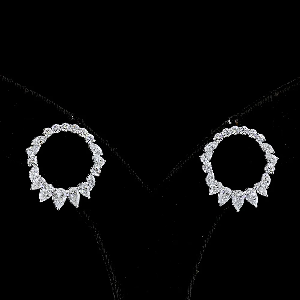 14K White Gold Graduated Pear-Shape Diamond Crawler Earrings with Mixed Shape Lab Diamonds - 2.65 Carats Total Diamond Weight - Covaloro Fine Jewelry