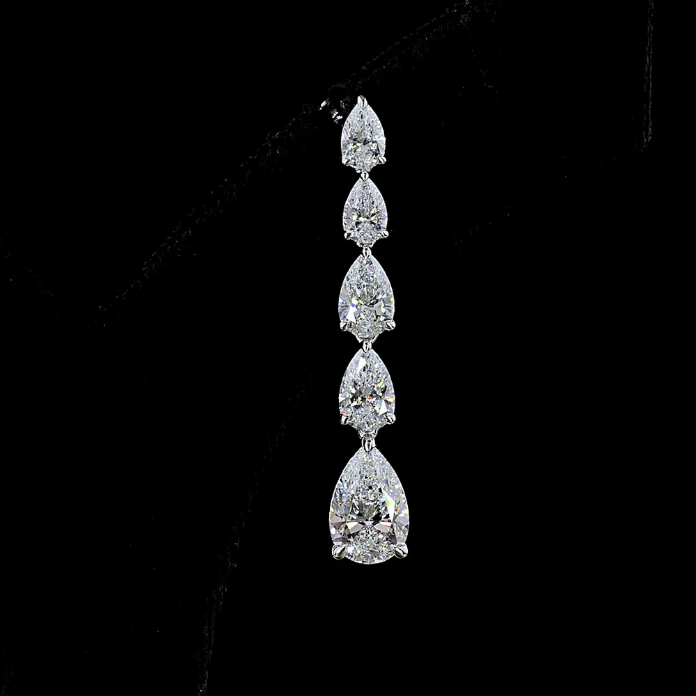 14K White Gold Graduated Pear Shape Lab Diamond Drop Earrings with Prong Setting - 6.15 Carat Total Diamond Weight - Covaloro Fine Jewelry - Image 2