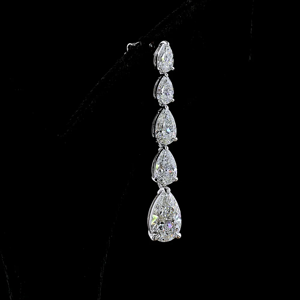 14K White Gold Graduated Pear Shape Lab Diamond Drop Earrings with Prong Setting - 6.15 Carat Total Diamond Weight - Covaloro Fine Jewelry - Image 4