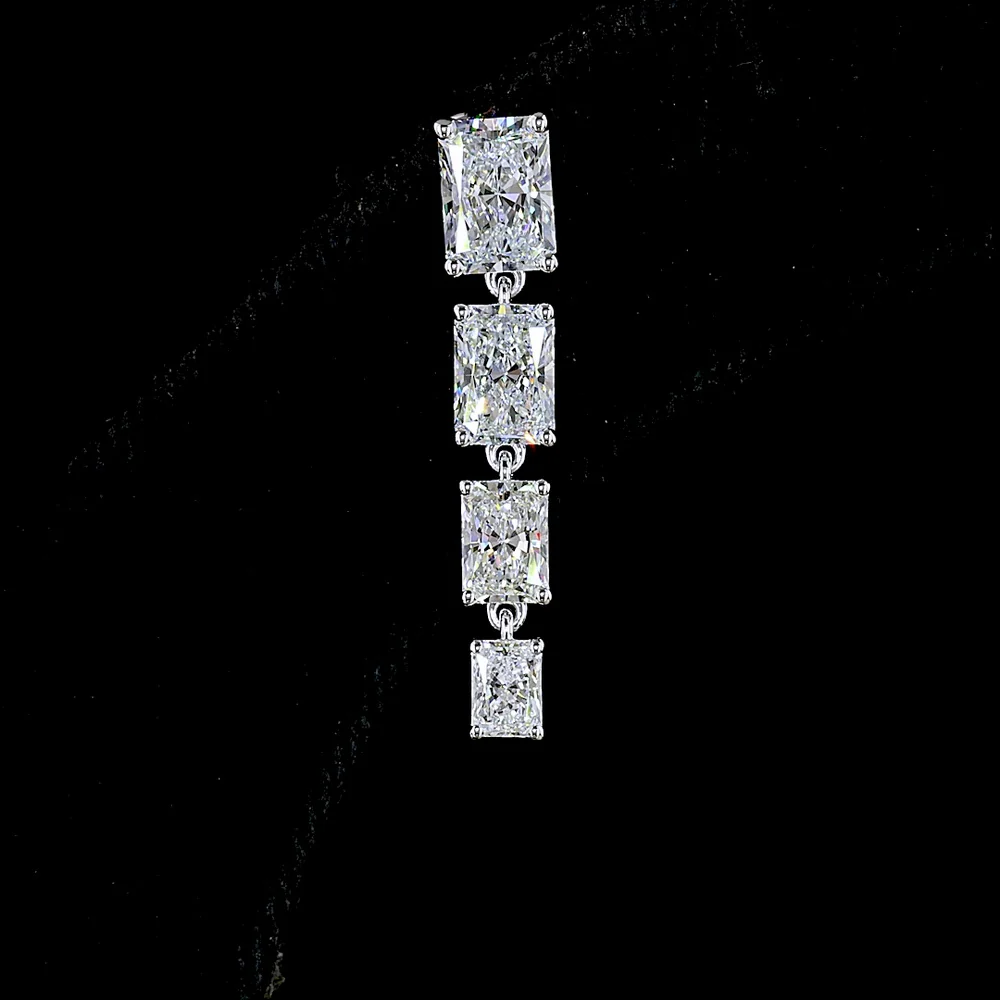 14K White Gold Graduated Radiant Cut Lab Diamond Hanging Drop Earrings - 4.01 Carats Total Diamond Weight - Covaloro Fine Jewelry - Image 2