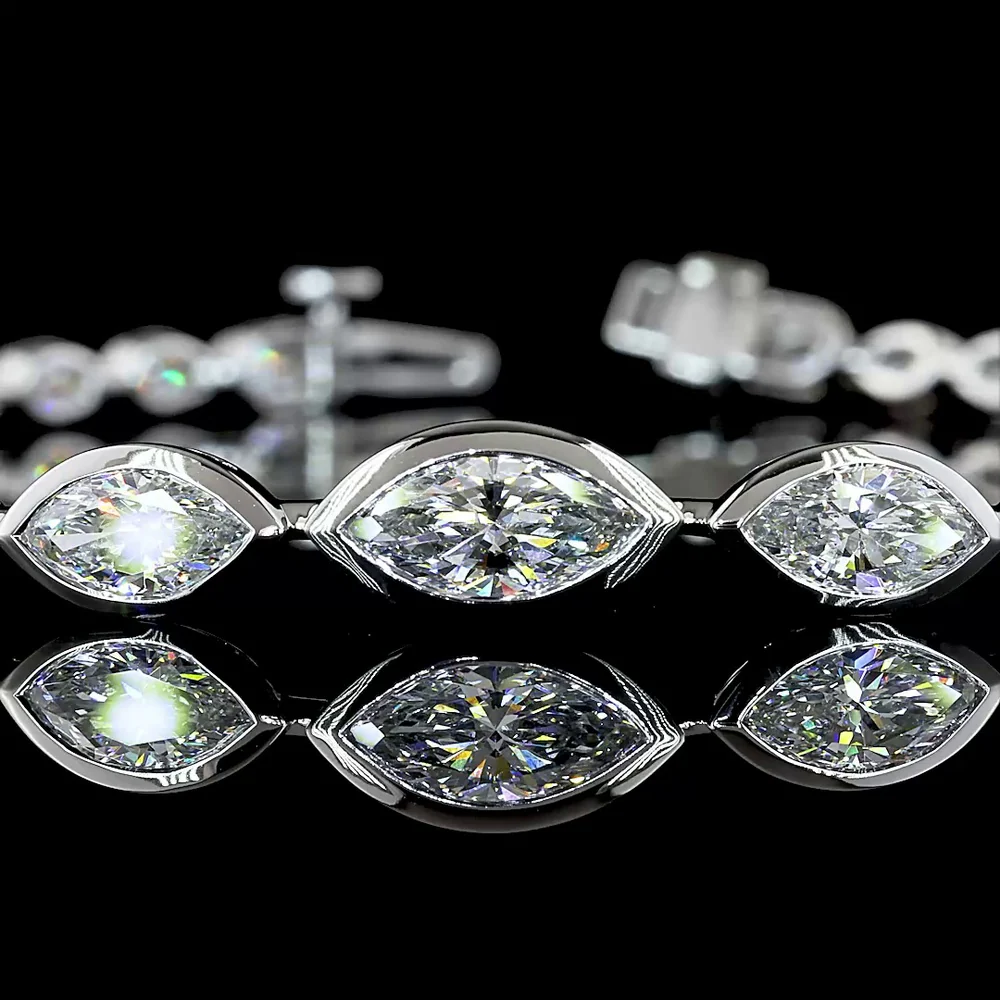 14K White Gold Graduated Riviera Bracelet with Bezel Set East-West Marquise Cut Lab Diamonds - 4.25 Carats Total Diamond Weight - Covaloro Fine Jewelry - Image 2
