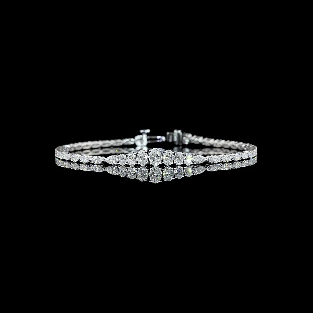 14K White Gold Graduated Riviera Bracelet with Mixed Oval and Round Lab Diamonds - 3.51 Carat Total Weight - Covaloro Fine Jewelry