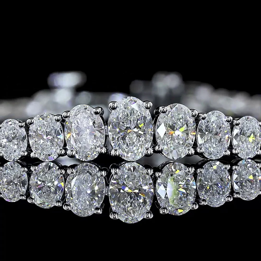 14K White Gold Graduated Riviera Bracelet with Mixed Oval and Round Lab Diamonds - 3.51 Carat Total Weight - Covaloro Fine Jewelry - Image 2