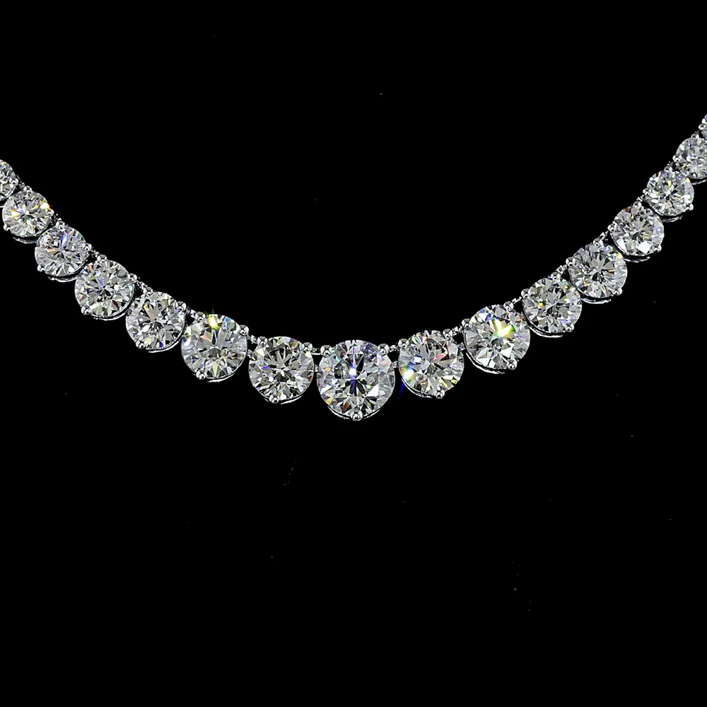 14K White Gold Graduated Riviera Necklace with 171 Lab Grown Round Brilliant Cut Diamonds - 8.40 Carat Total Diamond Weight, E-F Color VS1 Clarity - Covaloro Fine Jewelry - Image 2
