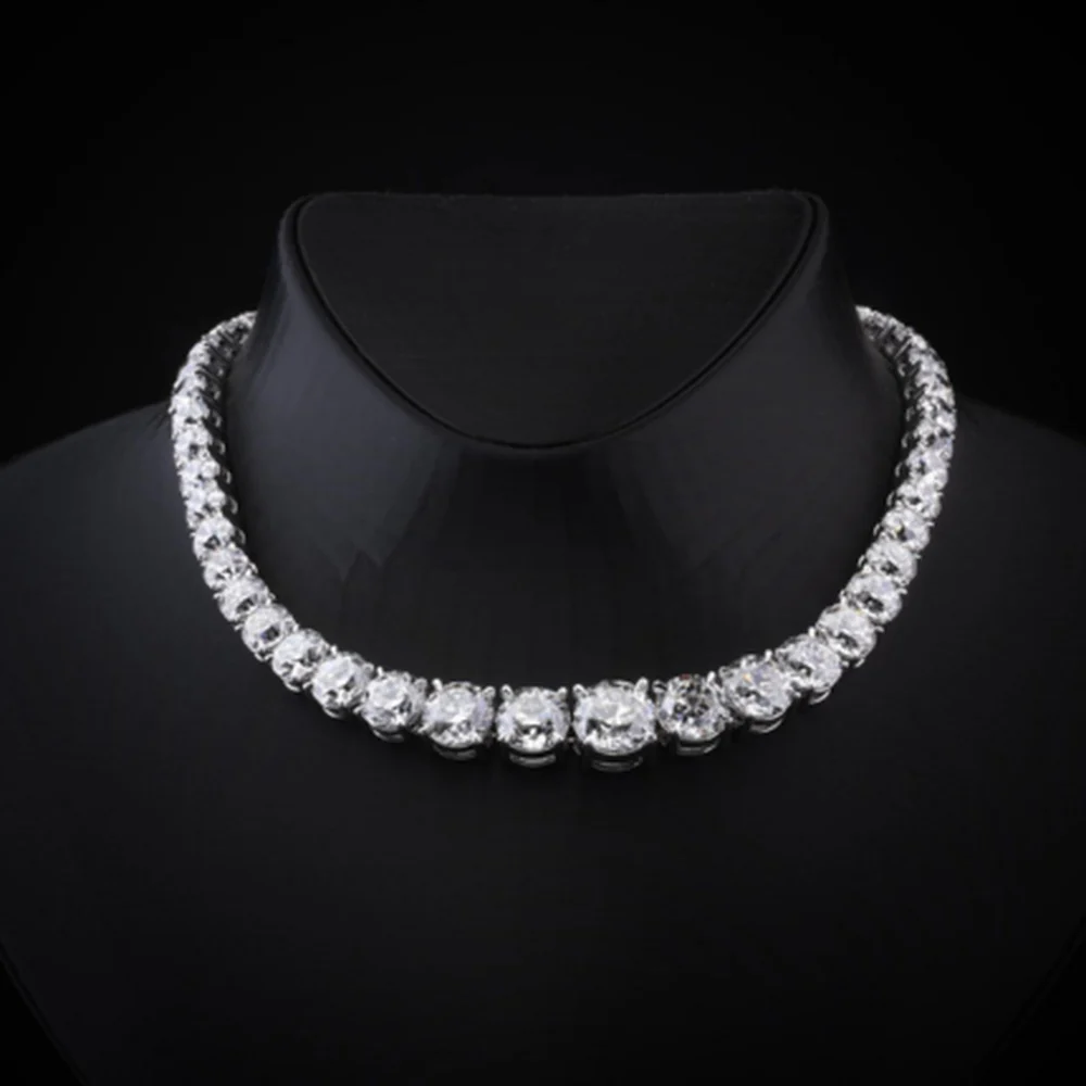 14K White Gold Graduated Riviera Necklace with 49 Old European Cut Lab Diamonds - 106.41 Carats Total Weight, Featuring a 7.17 Carat Center Stone - Covaloro Fine Jewelry