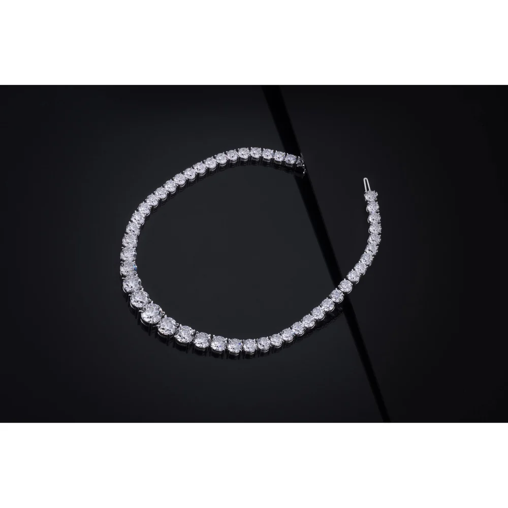 14K White Gold Graduated Riviera Necklace with 49 Old European Cut Lab Diamonds - 106.41 Carats Total Weight, Featuring a 7.17 Carat Center Stone - Covaloro Fine Jewelry - Image 2