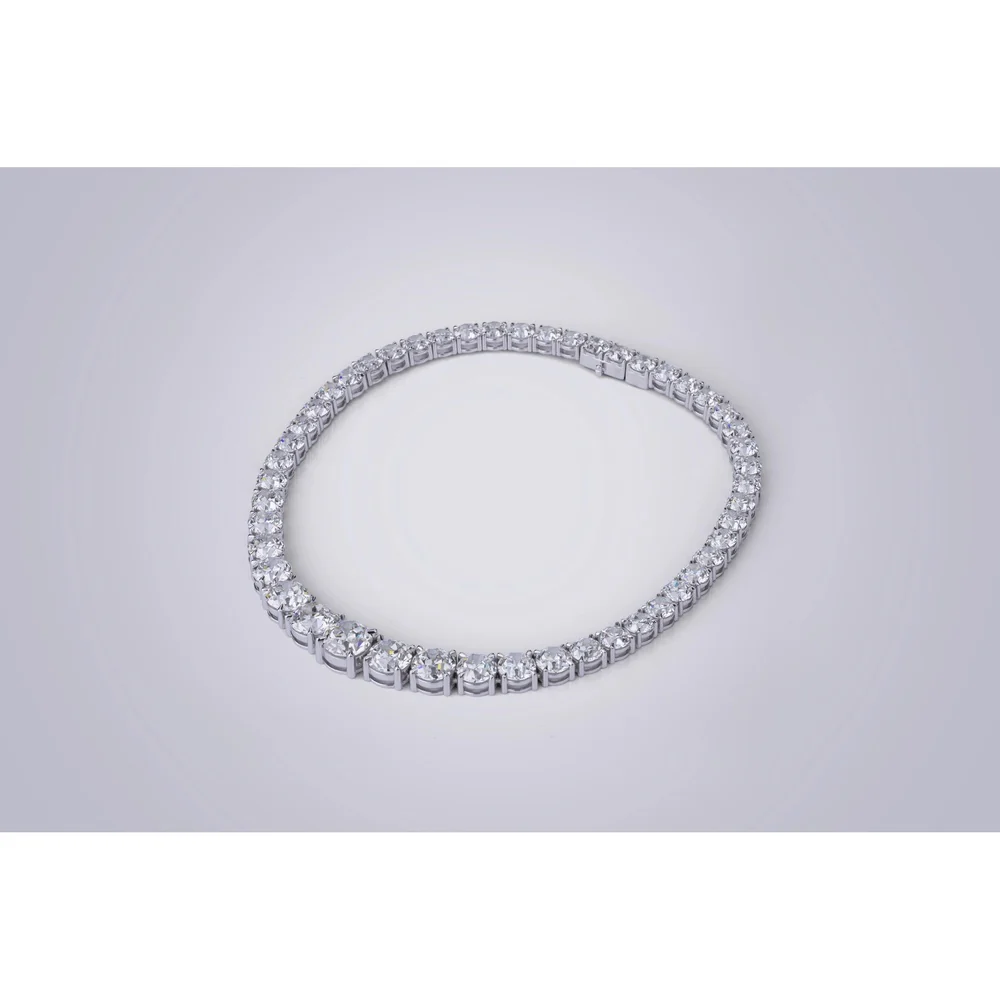 14K White Gold Graduated Riviera Necklace with 49 Old European Cut Lab Diamonds - 106.41 Carats Total Weight, Featuring a 7.17 Carat Center Stone - Covaloro Fine Jewelry - Image 4