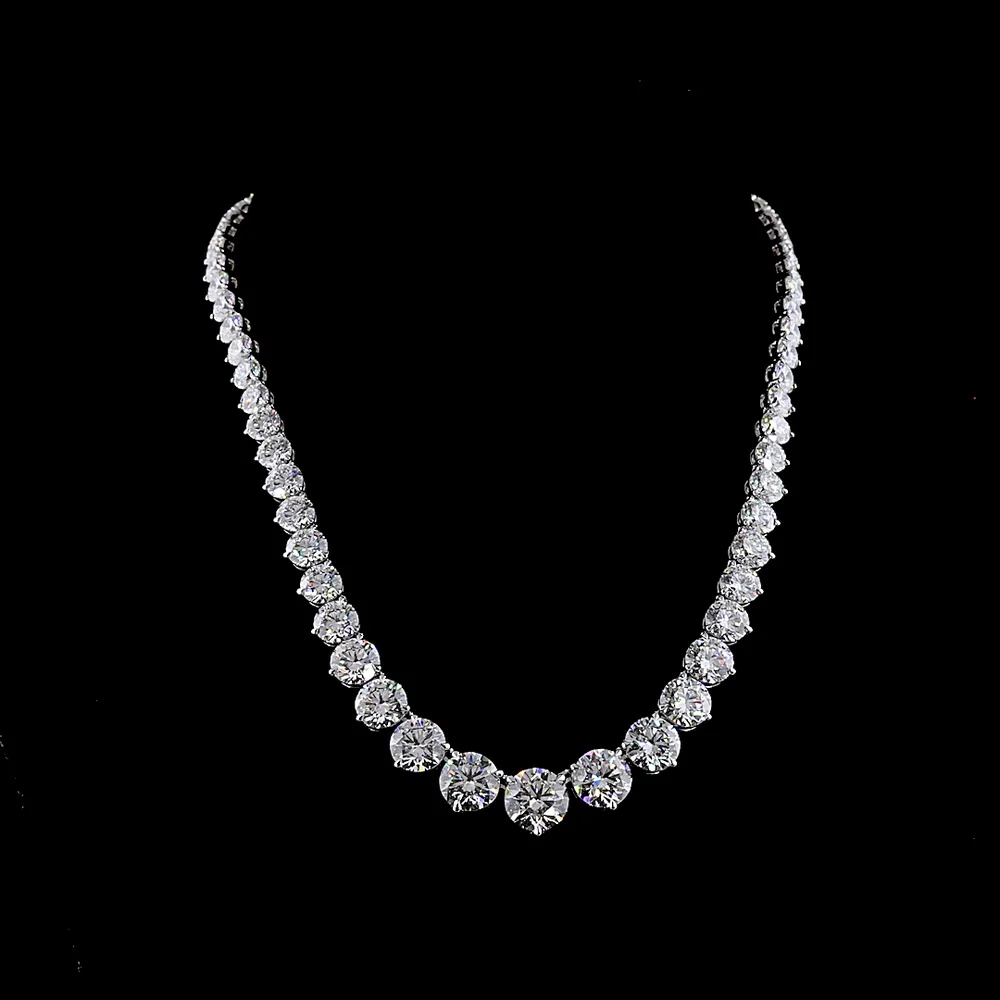 14K White Gold Graduated Riviera Necklace with 64 Brilliant Round Lab Diamonds - 68.51 Carat Total Weight - Covaloro Fine Jewelry