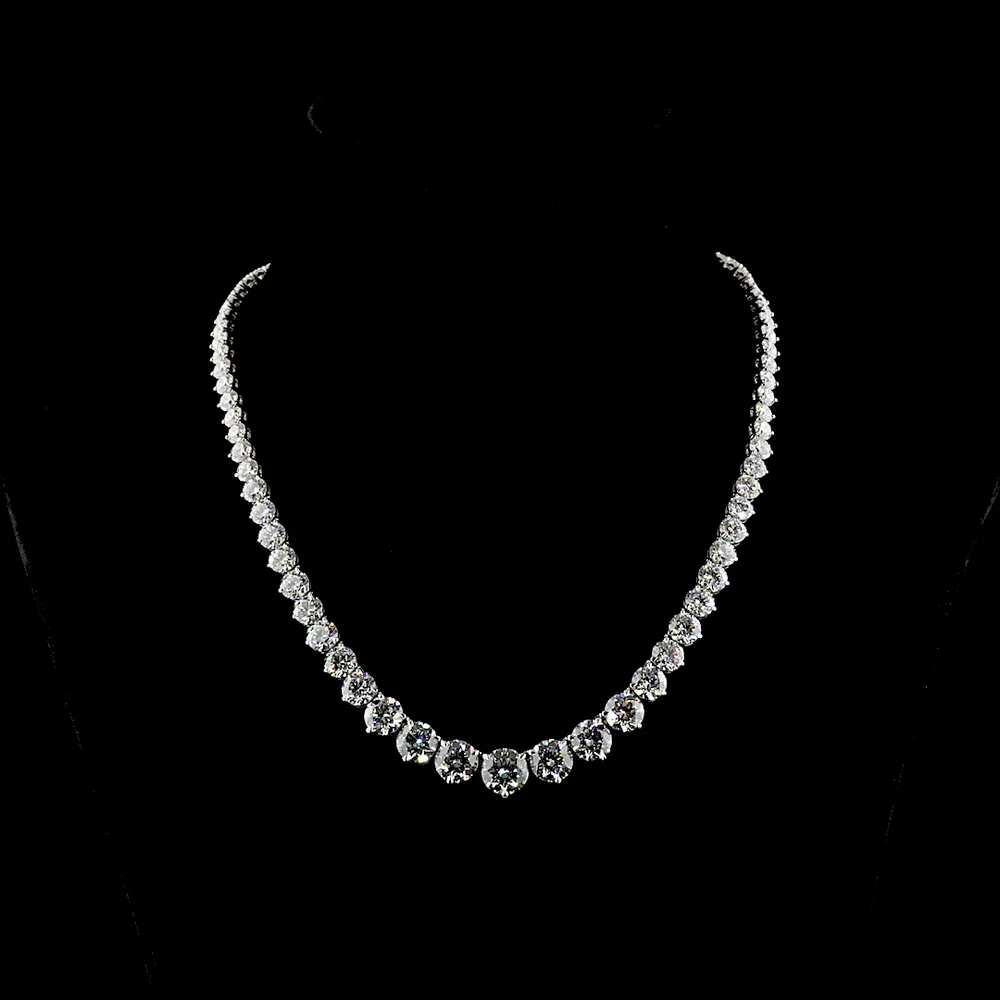 14K White Gold Graduated Riviera Necklace with 79 Round Cut Lab Diamonds - 50.07 Carat Total Weight, E-F VS1 Clarity - Covaloro Fine Jewelry