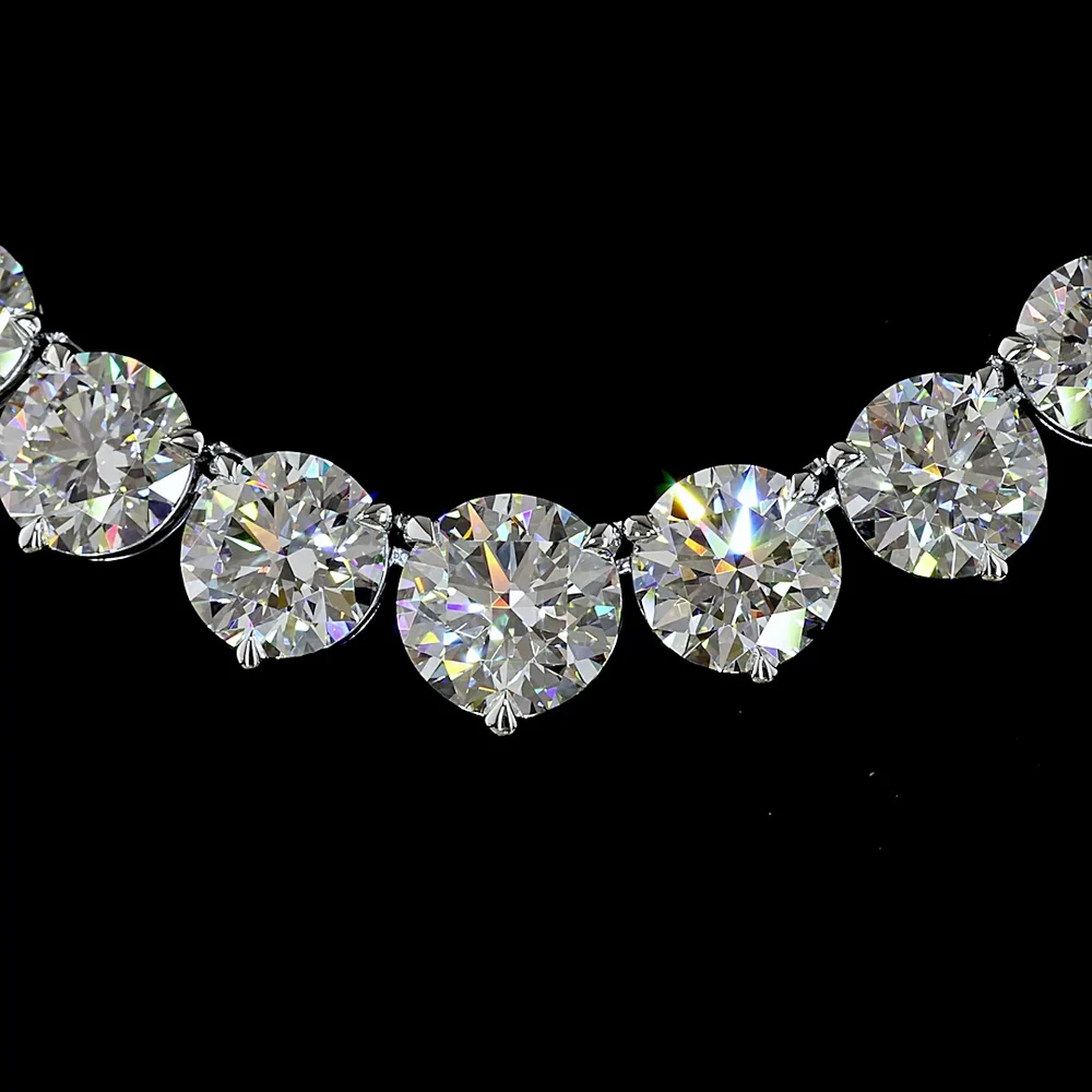 14K White Gold Graduated Riviera Necklace with 88 Round Brilliant Cut Lab Diamonds - 40.29 Carat Total Diamond Weight, E-F VS1 Clarity - Covaloro Fine Jewelry - Image 2