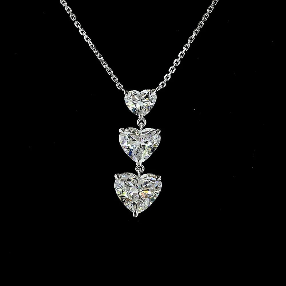 14K White Gold Graduated Three-Stone Heart Shaped Lab Diamond Pendant - 2.99 Carat Total Weight, E-VS1 Clarity - Covaloro Fine Jewelry - Image 2