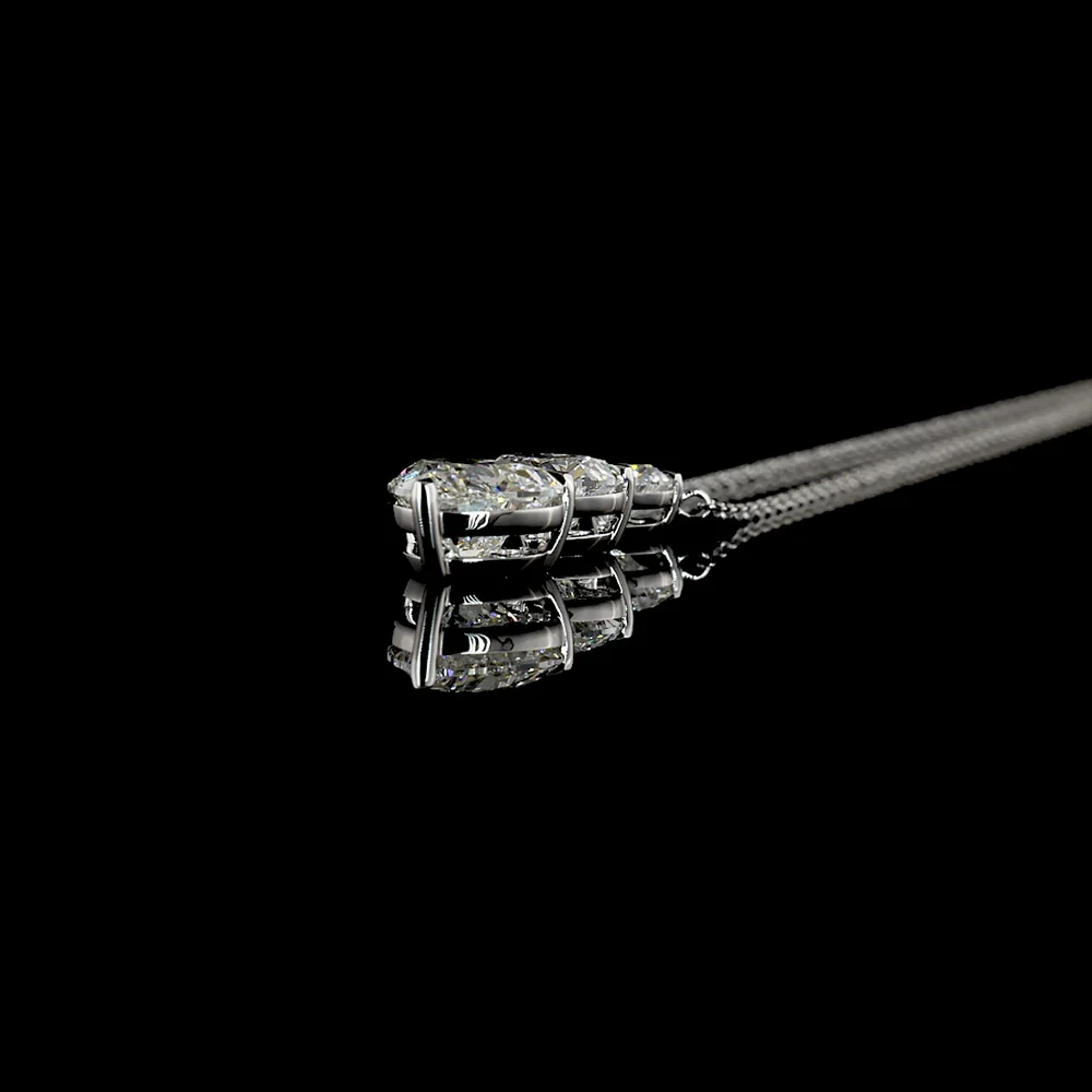 14K White Gold Graduated Three-Stone Heart Shaped Lab Diamond Pendant - 2.99 Carat Total Weight, E-VS1 Clarity - Covaloro Fine Jewelry - Image 3