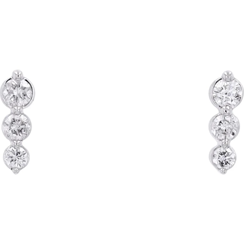 14K White Gold Graduating 3 - Diamond Earrings - 0.21 Carat Total Diamond Weight