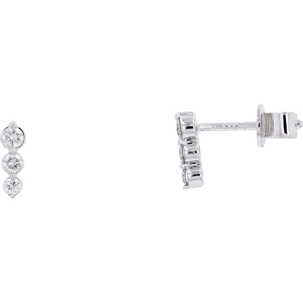 14K White Gold Graduating 3 - Diamond Earrings - 0.21 Carat Total Diamond Weight - Image 2