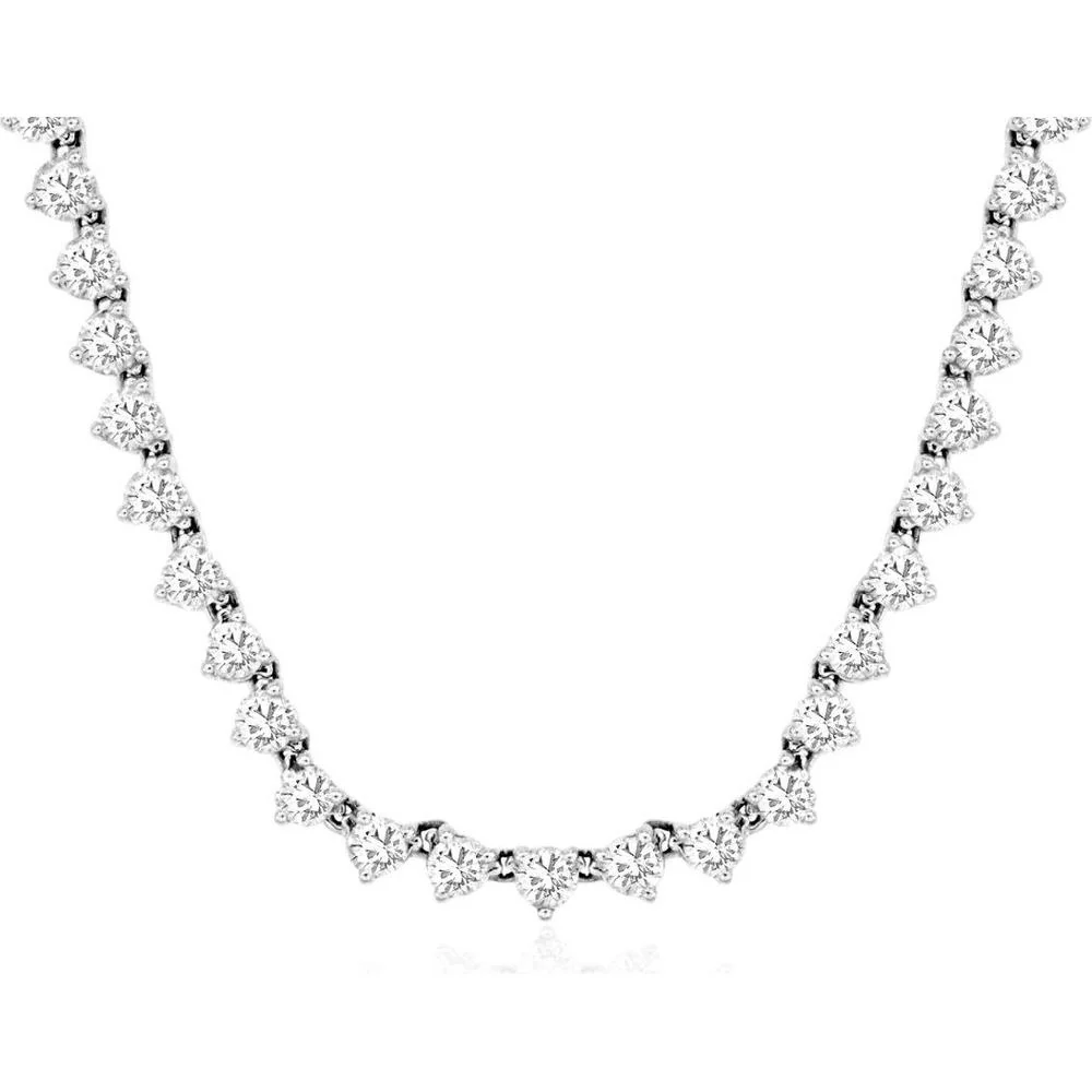 14K White Gold Graduating Diamond Necklace - 10.80 Carats Total Diamond Weight - Royal Jewelry