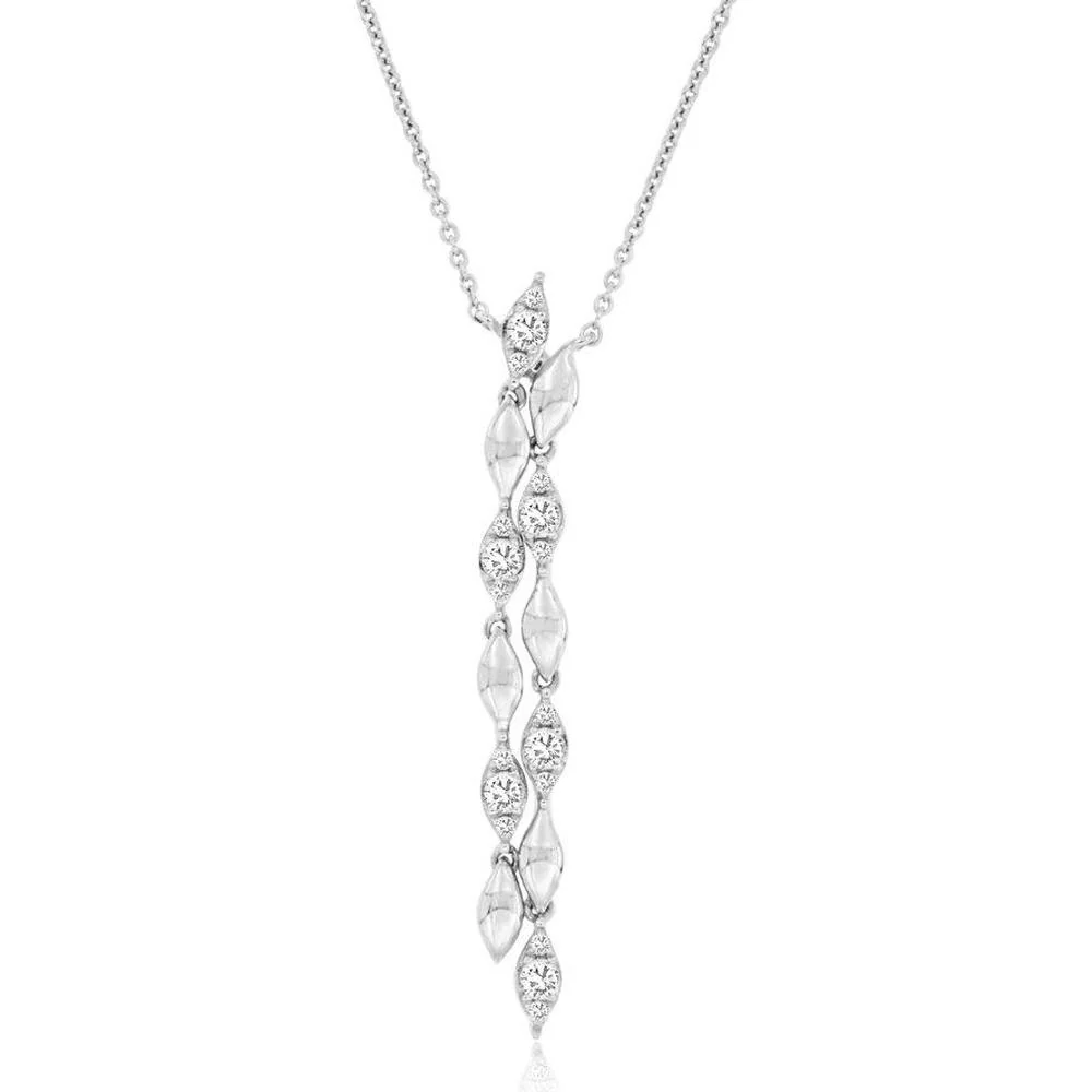 14K White Gold Graduating Leaf Motif Cascade Pendant Necklace with 0.22 Carat Total Weight Round Diamonds - Royal Jewelry