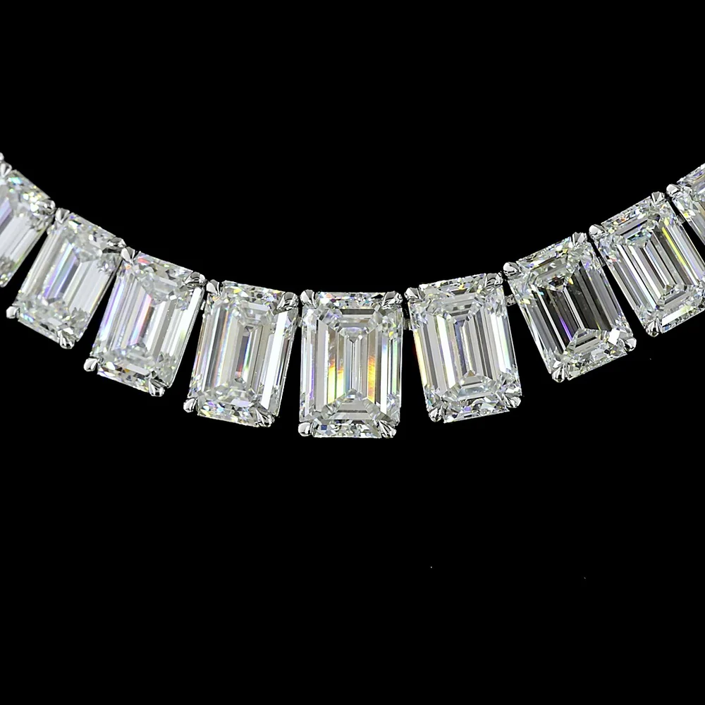 14K White Gold Graduating Riviera Necklace with 104 Emerald Cut Lab Diamonds - 47.16 Carat Total Weight Featuring a 1.74 Carat Center Stone - Covaloro Fine Jewelry - Image 2