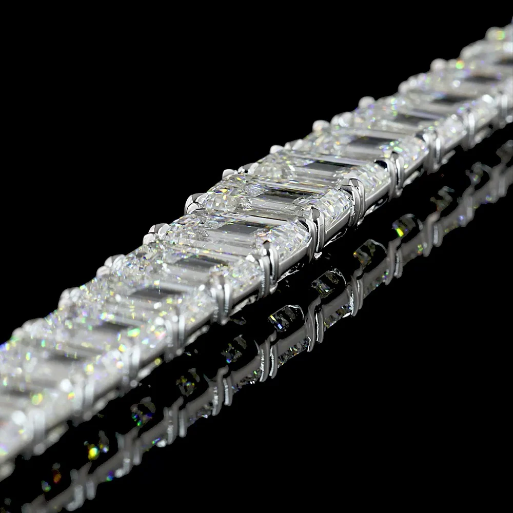 14K White Gold Graduating Riviera Necklace with 104 Emerald Cut Lab Diamonds - 47.16 Carat Total Weight Featuring a 1.74 Carat Center Stone - Covaloro Fine Jewelry - Image 3