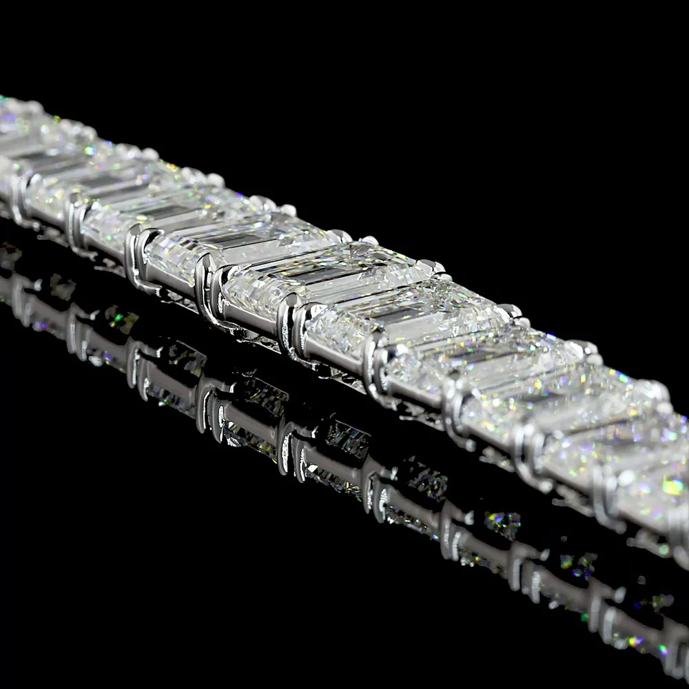 14K White Gold Graduating Riviera Necklace with 104 Emerald Cut Lab Diamonds - 47.16 Carat Total Weight Featuring a 1.74 Carat Center Stone - Covaloro Fine Jewelry - Image 4