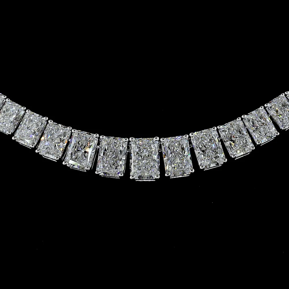 14K White Gold Graduating Riviera Necklace with 148 Radiant Cut Lab Diamonds - 19.66 Carat Total Weight, E-F Color VS2 Clarity - Covaloro Fine Jewelry - Image 2