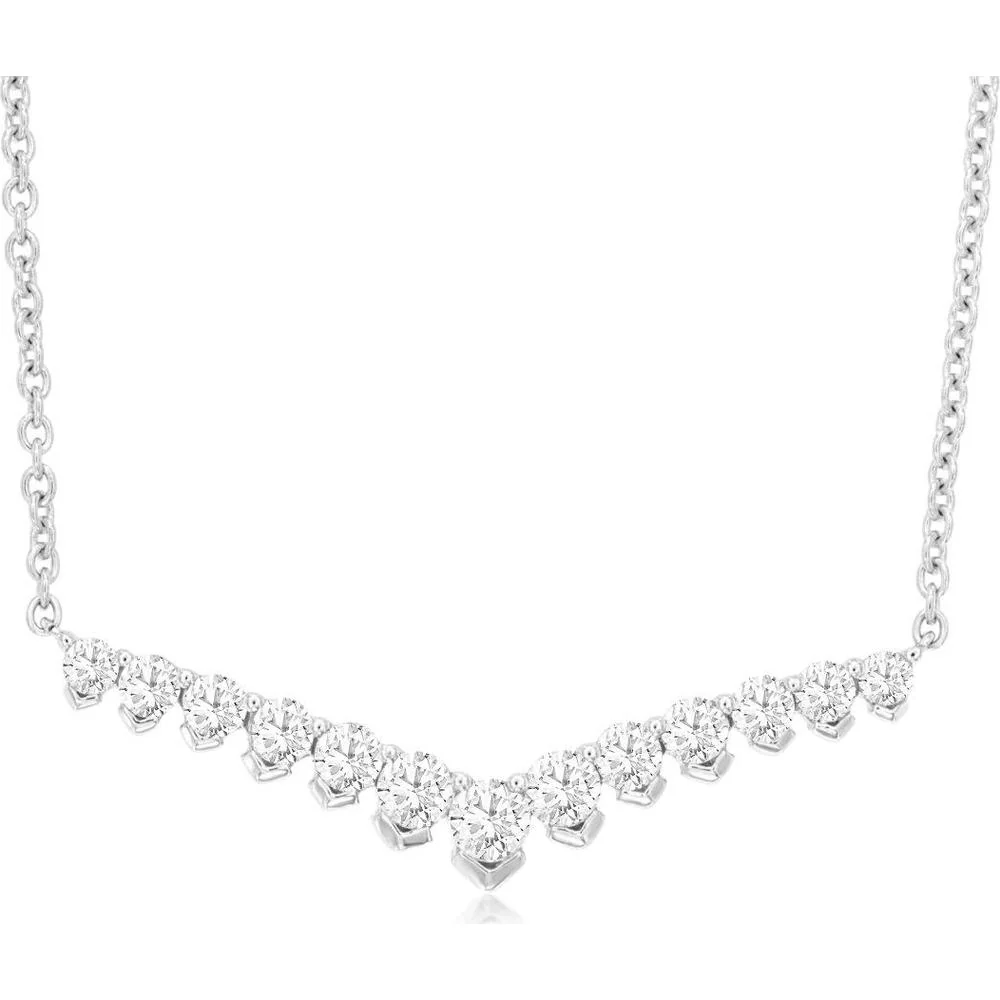 14K White Gold Graduating Round Diamond Necklace - 0.50 Carat Total Diamond Weight - Royal Jewelry
