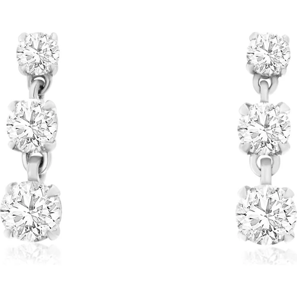 14K White Gold Graduating Three-Stone Diamond Drop Earrings - 0.50 Carat Total Weight - Royal Jewelry