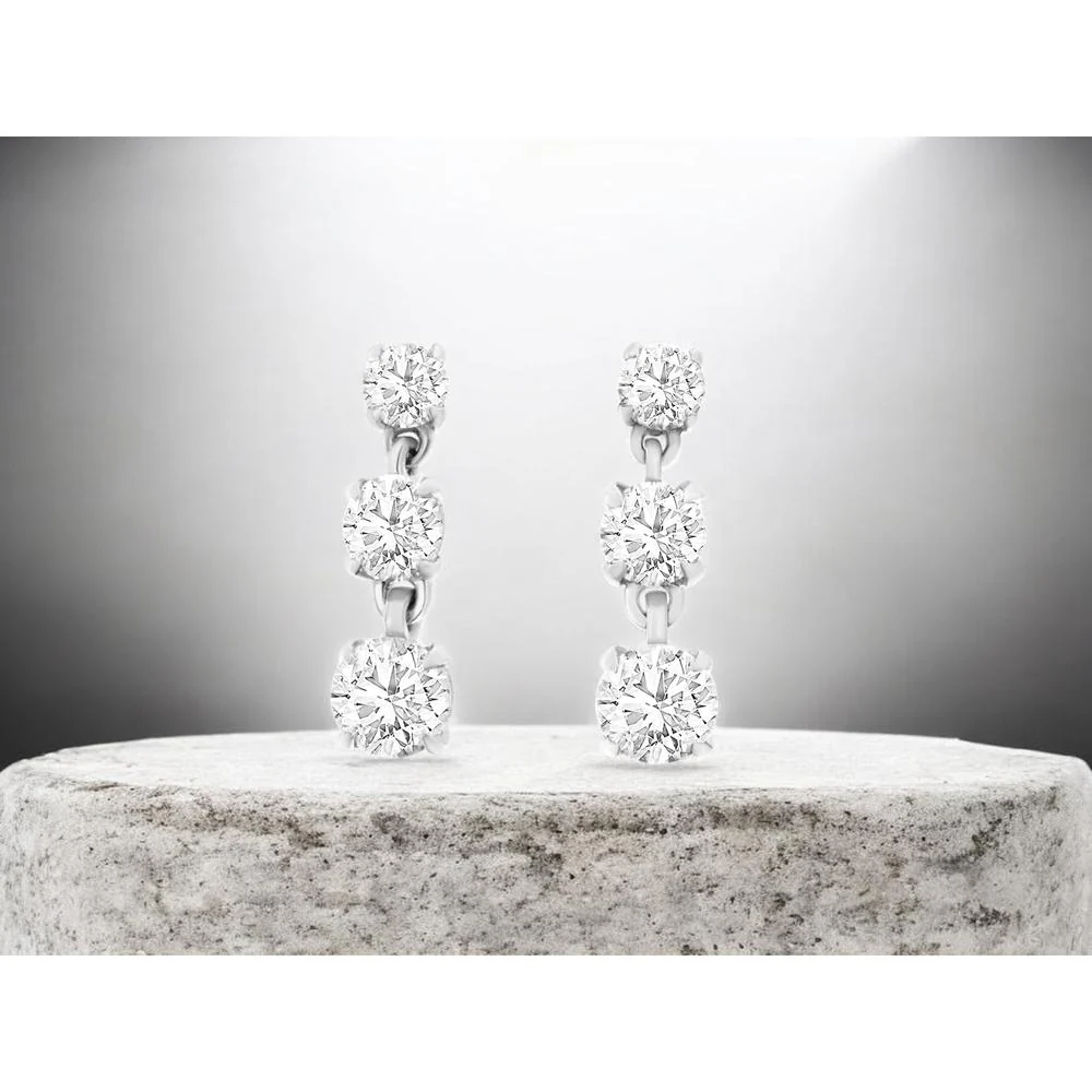 14K White Gold Graduating Three-Stone Diamond Drop Earrings - 0.50 Carat Total Weight - Royal Jewelry - Image 2