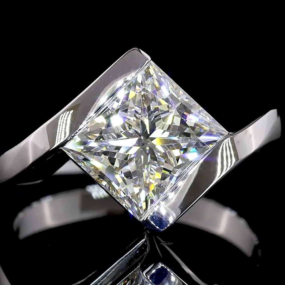 14K White Gold Half Bezel Set Princess Cut Lab Diamond Solitaire Ring - 3.02 Carat F VS1 Total Diamond Weight - Covaloro Fine Jewelry - Image 2