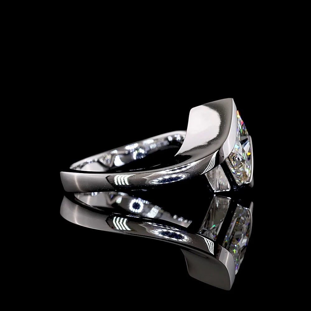 14K White Gold Half Bezel Set Princess Cut Lab Diamond Solitaire Ring - 3.02 Carat F VS1 Total Diamond Weight - Covaloro Fine Jewelry - Image 3